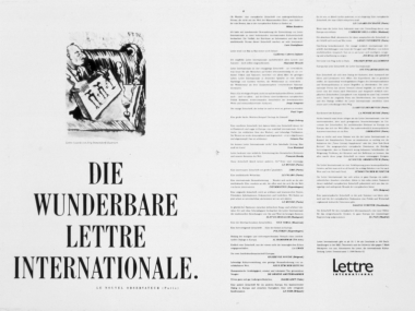 Anzeige zur Einführung der Kulturzeitschrift "Lettre International", 1988