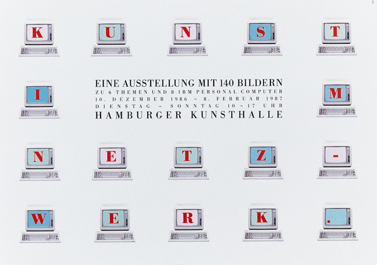 Plakat für die Ausstellung der IBM "Kunst im Netzwerk", 1986