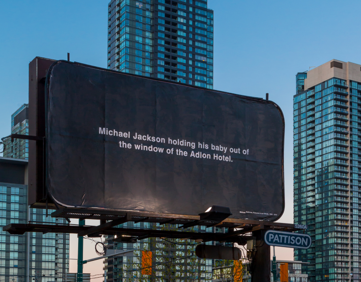 Michael Schirner, PICTURES IN OUR MINDS, Michael Jackson holding a baby out of the window of the Adlon Hotel, 2013, Horizontal Billboard, Toronto, Kanada