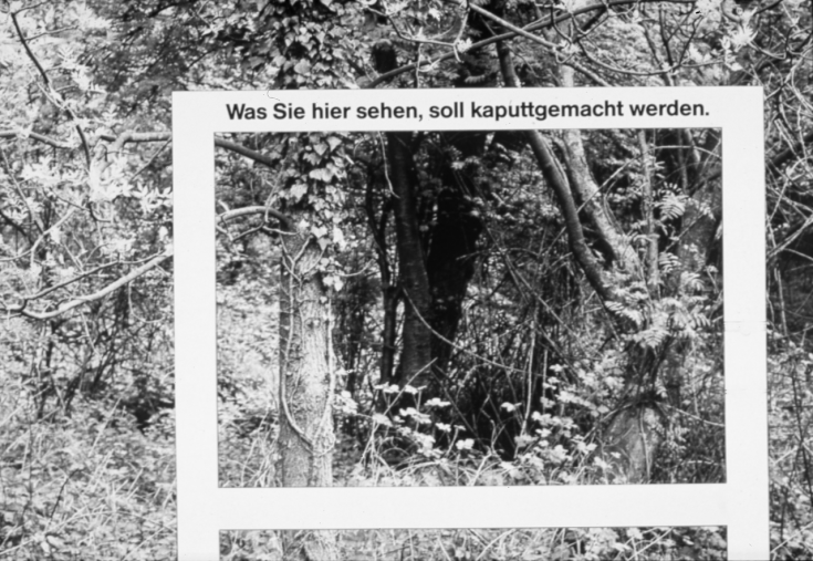 Installation für die Bürgerinitiative gegen die Zerstörung des Naturschutzgebietes Lauvenburg, Kaarst 1981