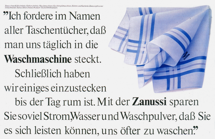 Anzeige für Haushaltsgeräte von Zanussi,1978