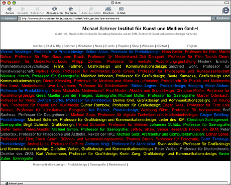 Startseite der Website für IKM, 2003